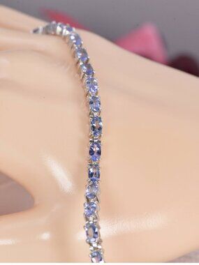 Natural Tanzanite Tennis Bracelet Real Solid 925, 7"